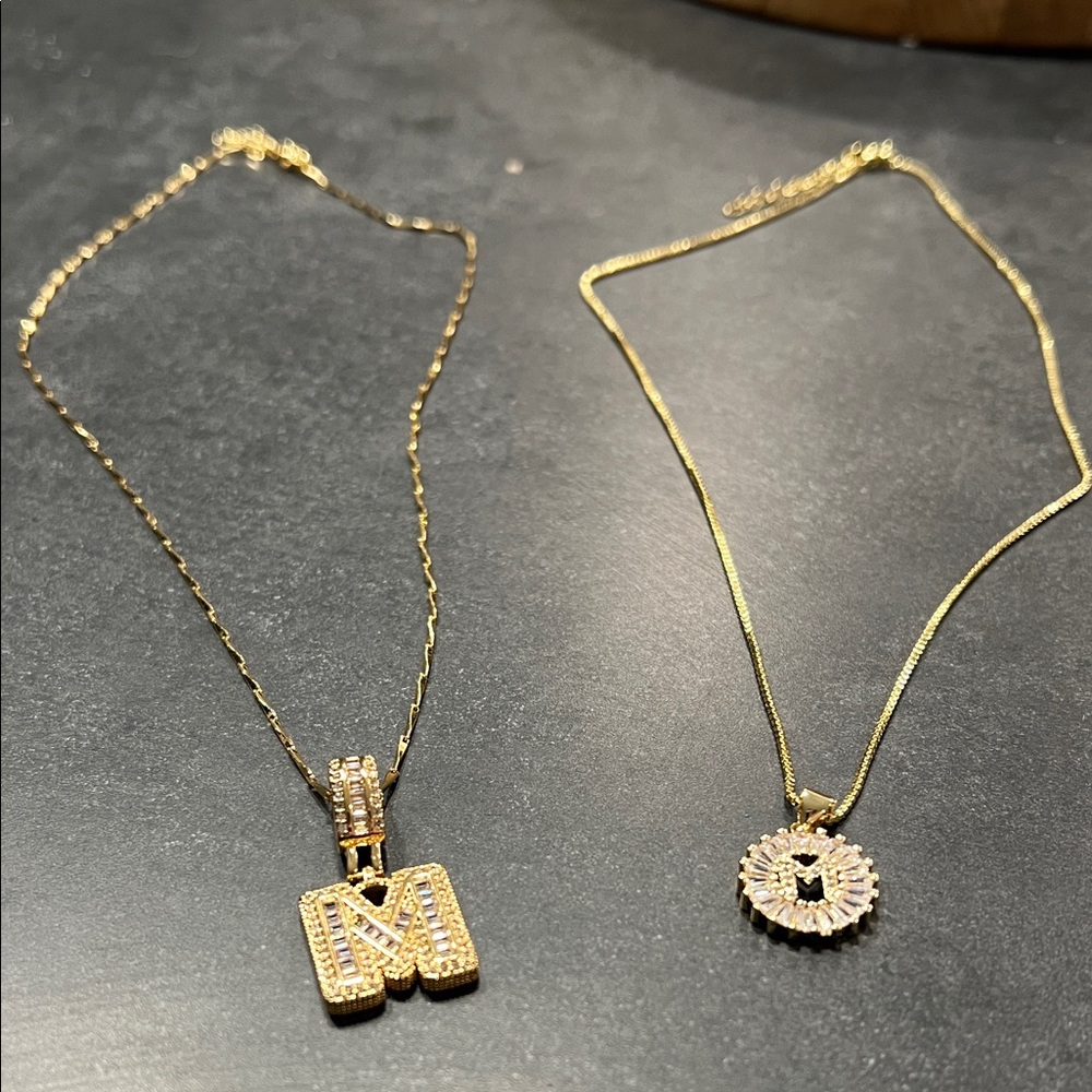 Gold M Initial Pendant Necklace Set